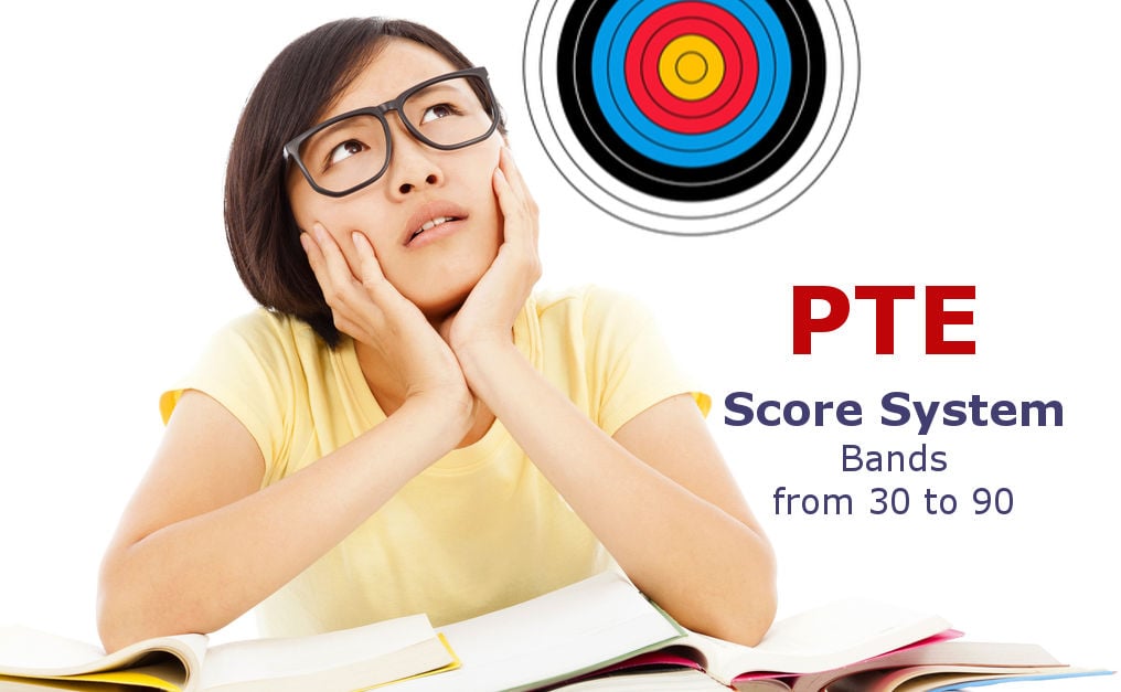 PTE Academic score system bands, from 30 to 90