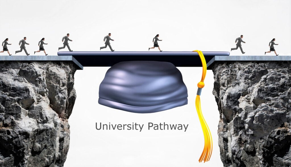 It shows the possibility of university bridging programmes, also known as pathways, used mainly by international students who want to study in the UK.